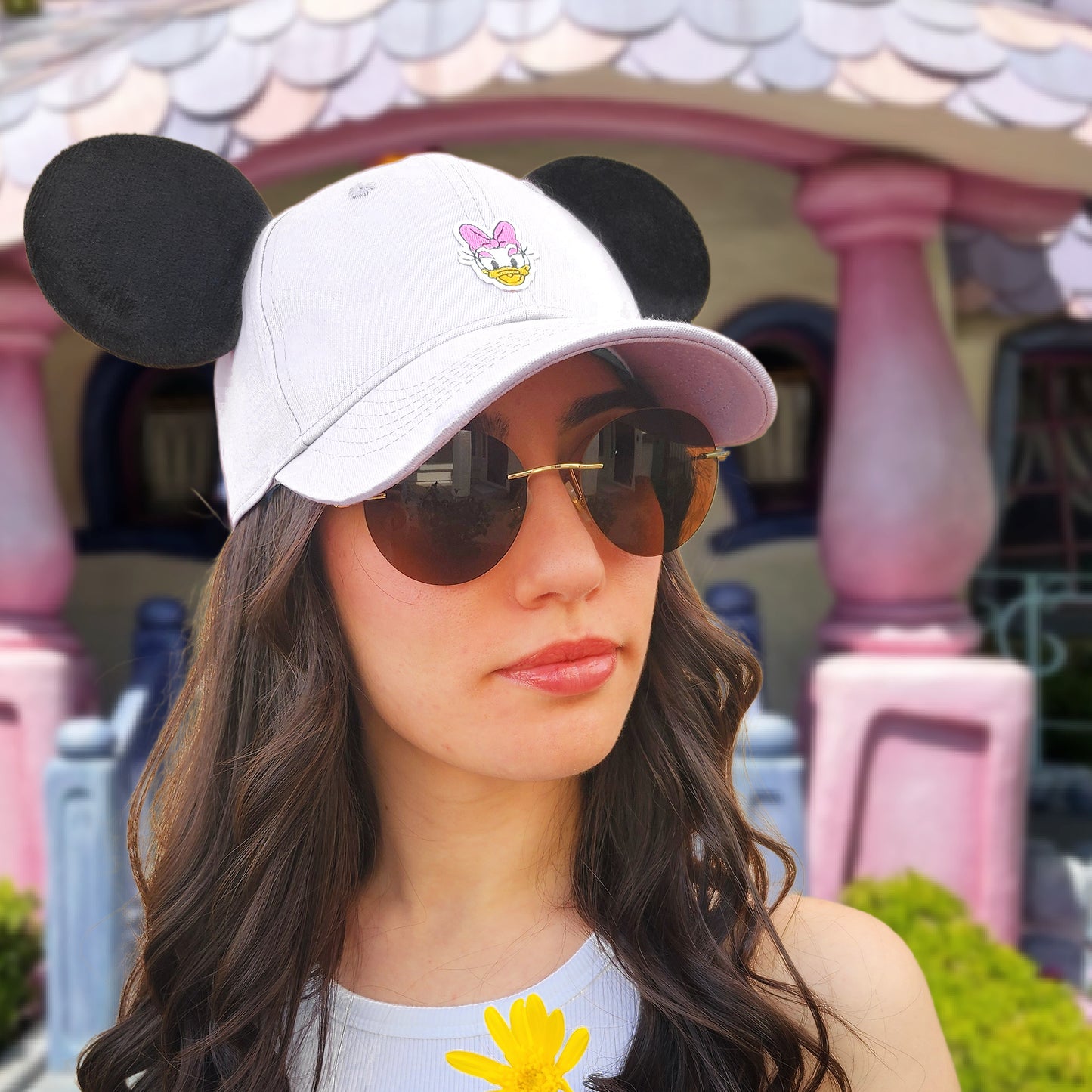 Daisy Mouse Ear Hat -White